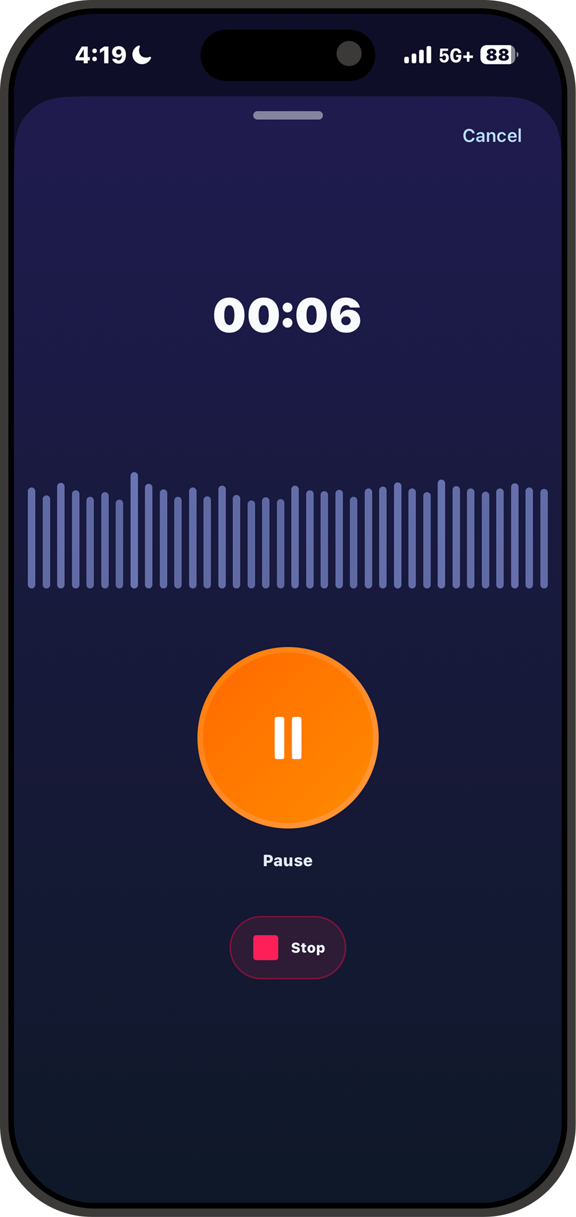 Record audio directly in the Vid2 app with a live waveform