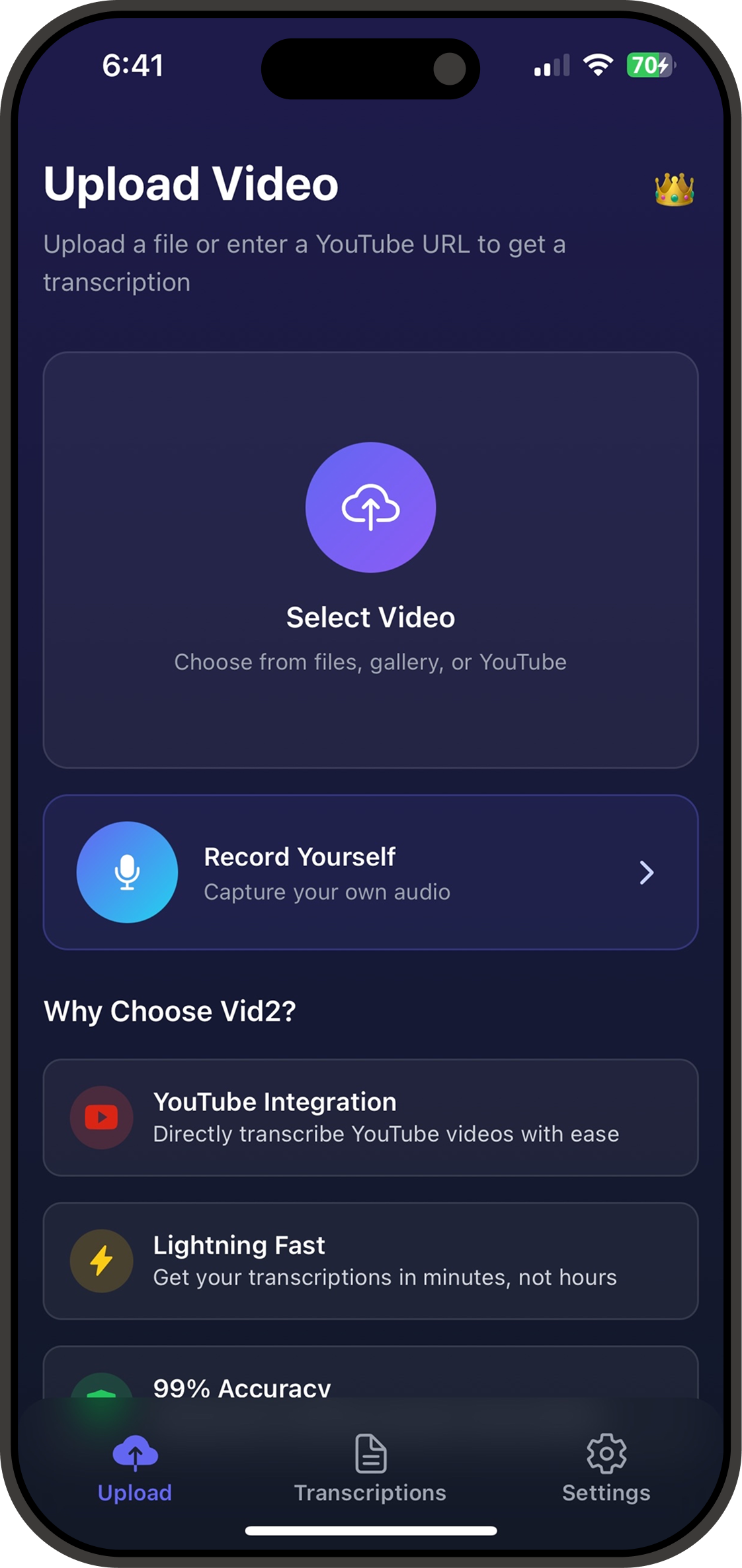 Vid2 upload screen to add a video or paste a YouTube URL